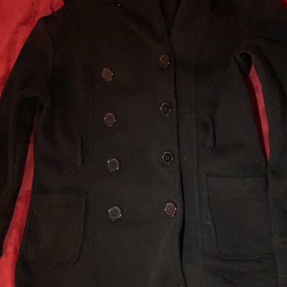 black button down coat w/ hood - Picture 2 of 4
